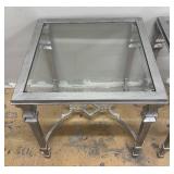 Bassett Mirror Co. Pair of Silver-Toned Glass-Top Accent Tables