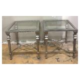 Bassett Mirror Co. Pair of Silver-Toned Glass-Top Accent Tables