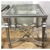 Bassett Mirror Co. Pair of Silver-Toned Glass-Top Accent Tables