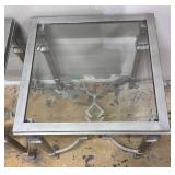 Bassett Mirror Co. Pair of Silver-Toned Glass-Top Accent Tables
