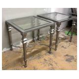 Bassett Mirror Co. Pair of Silver-Toned Glass-Top Accent Tables