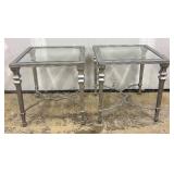 Pair of Silver-Tone Glass-Top Accent Tables