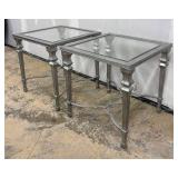 Pair of Silver-Tone Glass-Top Accent Tables