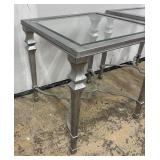Pair of Silver-Tone Glass-Top Accent Tables