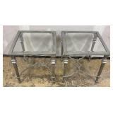 Pair of Silver-Tone Glass-Top Accent Tables