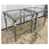 Pair of Silver-Tone Glass-Top Accent Tables