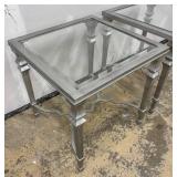 Pair of Silver-Tone Glass-Top Accent Tables