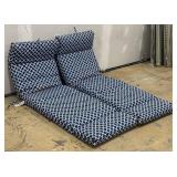 Two Patio Cushions Navy with Geometric Pattern