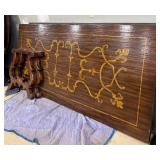 Vintage Wooden Table with Gold Scrollwork Design