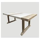 Faux Stone & Wood Outdoor Table 78 x 40 x 30 in with Center Umbrella Hole