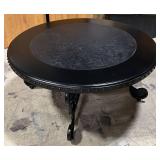Painted Round Black Wrought Iron Coffee Table with Studded Edge & Ornate Scroll Base