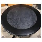 Painted Round Black Wrought Iron Coffee Table with Studded Edge & Ornate Scroll Base