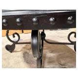 Painted Round Black Wrought Iron Coffee Table with Studded Edge & Ornate Scroll Base
