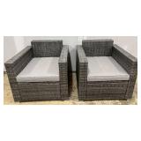 Safavieh Outdoor Wicker Armchairs - Pair Cushioned Patio Seating