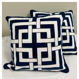 Pillows - Blue & White Geometric Square Pattern 18x18 (Lot of 2)