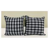 Plaid Throw Pillows - Black White Blue Check 19 x 19 in (Lot of 2)