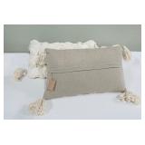 Cream Throw Pillows 10 x 19 Inches - Pair with Diamond Pattern & Tassels