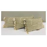 Pillows - Trio of Olive Green Throw Cushions 12 x 19 in Textured Weave