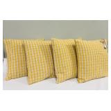 Yellow & White Checkered Throw Pillows 18 in x 18 in (Lot of 4)