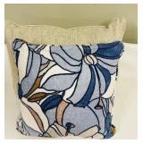 Beige Linen Throw Pillow & Blue Floral Print Pillow (Lot of 2)