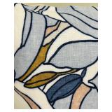 Beige Linen Throw Pillow & Blue Floral Print Pillow (Lot of 2)