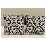 Accent Pillows - Black & Off-White Damask 17 x 17 (Lot of 2)