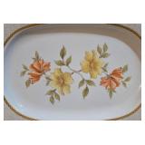 LL-ST - TCI Iran Footed Serving Tray - Floral Pattern Porcelain, Gold Trim & Handles