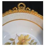 LL-ST - TCI Iran Footed Serving Tray - Floral Pattern Porcelain, Gold Trim & Handles