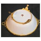 LL-ST - TCI Iran Footed Serving Tray - Floral Pattern Porcelain, Gold Trim & Handles
