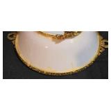 LL-ST - TCI Iran Footed Serving Tray - Floral Pattern Porcelain, Gold Trim & Handles