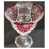 LL- Vintage Anna Hütte Bleikristall Ruby Red and Clear Crystal Candy Dish / Compote.