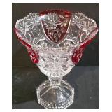 LL- Vintage Anna Hütte Bleikristall Ruby Red and Clear Crystal Candy Dish / Compote.