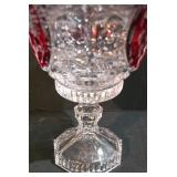 LL- Vintage Anna Hütte Bleikristall Ruby Red and Clear Crystal Candy Dish / Compote.