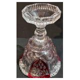 LL- Vintage Anna Hütte Bleikristall Ruby Red and Clear Crystal Candy Dish / Compote.