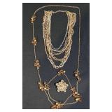LL-ST - Gold-Tone Multi-Strand Crystal Necklace with 2-Inch Floral Pendant, 22-Inch Length