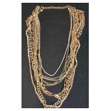 LL-ST - Gold-Tone Multi-Strand Crystal Necklace with 2-Inch Floral Pendant, 22-Inch Length