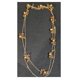 LL-ST - Gold-Tone Multi-Strand Crystal Necklace with 2-Inch Floral Pendant, 22-Inch Length