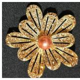 LL-ST - Gold-Tone Multi-Strand Crystal Necklace with 2-Inch Floral Pendant, 22-Inch Length