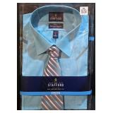 LL-ST - Stafford XL Dress Shirt & Tie Set - Regular Fit, Easy-Care Broadcloth, 55/45 Cotton/Poly