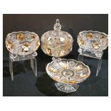 LL-ST - BoheMax Czech Lead Crystal Pedestal Candy Dish With Lid, Matching Footed Dishes & Tray