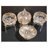 LL-ST - BoheMax Czech Lead Crystal Pedestal Candy Dish With Lid, Matching Footed Dishes & Tray
