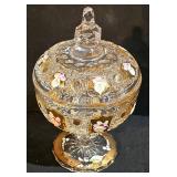 LL-ST - BoheMax Czech Lead Crystal Pedestal Candy Dish With Lid, Matching Footed Dishes & Tray