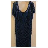 LL-ST - Adrianna Papell Navy Beaded Ruched Dress Size 16 NEW with Tags
