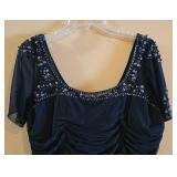 LL-ST - Adrianna Papell Navy Beaded Ruched Dress Size 16 NEW with Tags