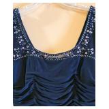 LL-ST - Adrianna Papell Navy Beaded Ruched Dress Size 16 NEW with Tags