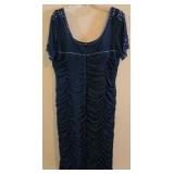 LL-ST - Adrianna Papell Navy Beaded Ruched Dress Size 16 NEW with Tags