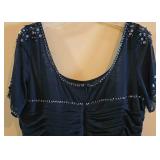 LL-ST - Adrianna Papell Navy Beaded Ruched Dress Size 16 NEW with Tags