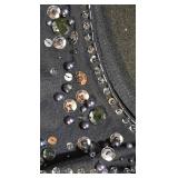 LL-ST - Adrianna Papell Navy Beaded Ruched Dress Size 16 NEW with Tags