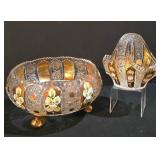 LL-ST - Vintage Bohemian Czech Republic Sawtooth Rim Crystal Bowl and Crystal Basket