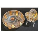 LL-ST - Vintage Bohemian Czech Republic Sawtooth Rim Crystal Bowl and Crystal Basket